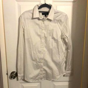 Gently worn Banana Republic black and white polka dot button up shirt.